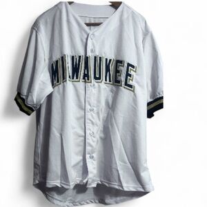 Christian Yelich Milwaukee White Reprint Laser Autograph Baseball Jersey Sz XL